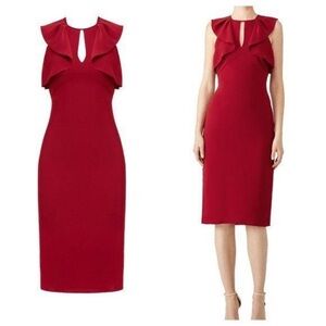 Shoshanna Darwin Dress Red Ruffle Sleeveless Work Party Fitted